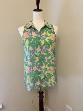 Ann Taylor Silk & Cotton Blend Button Up Tank Floral Women’s Size 8